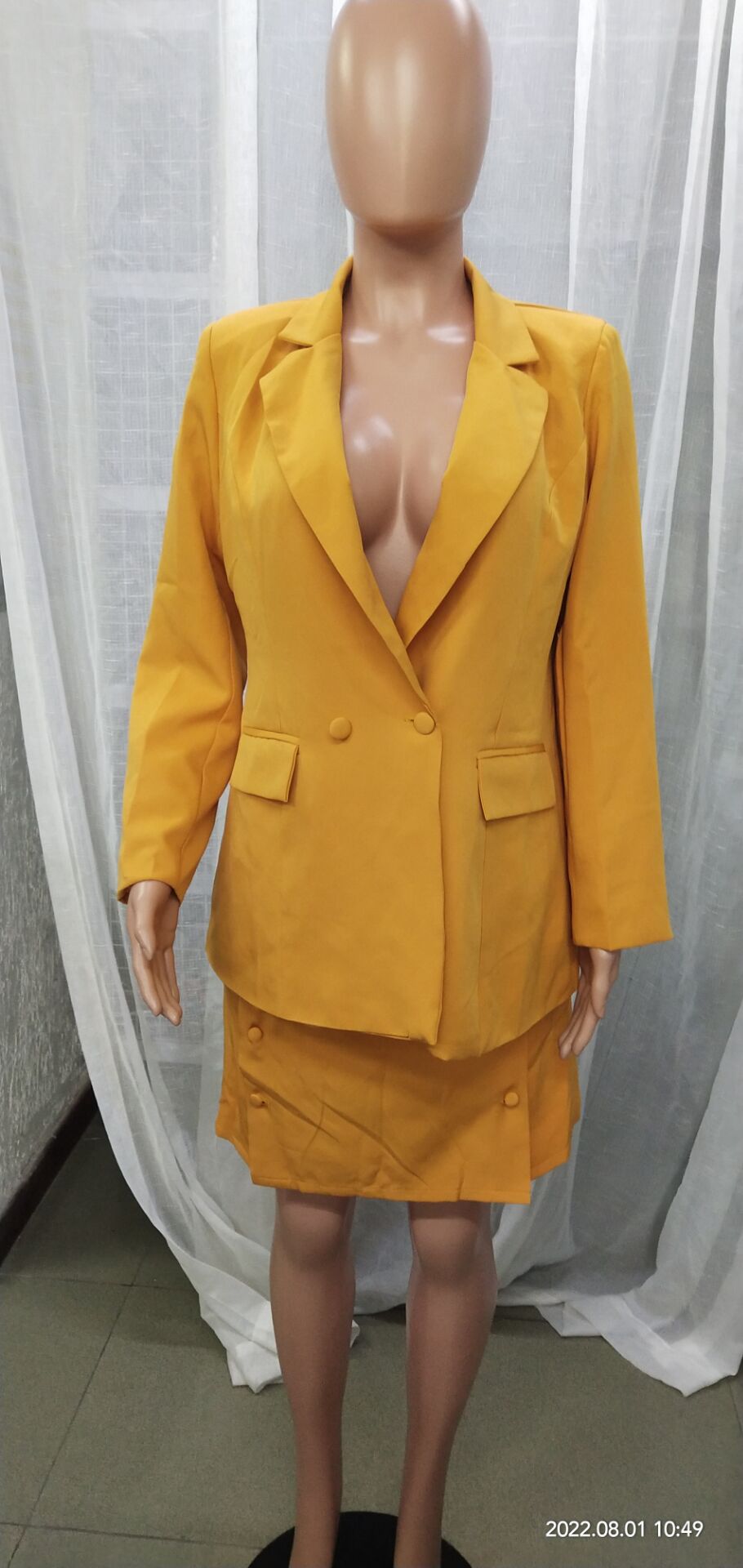 Solid Color Suit Blazer Coat Skirt Two Piece 35