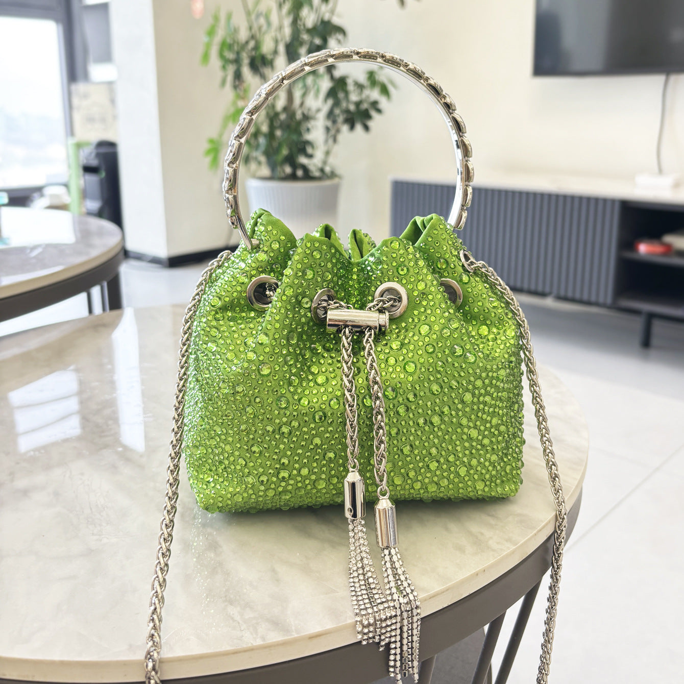 Women Autumn/Winter Bucket Bag Drawstring Beaded Shoulder/Crossbody Handbag 54