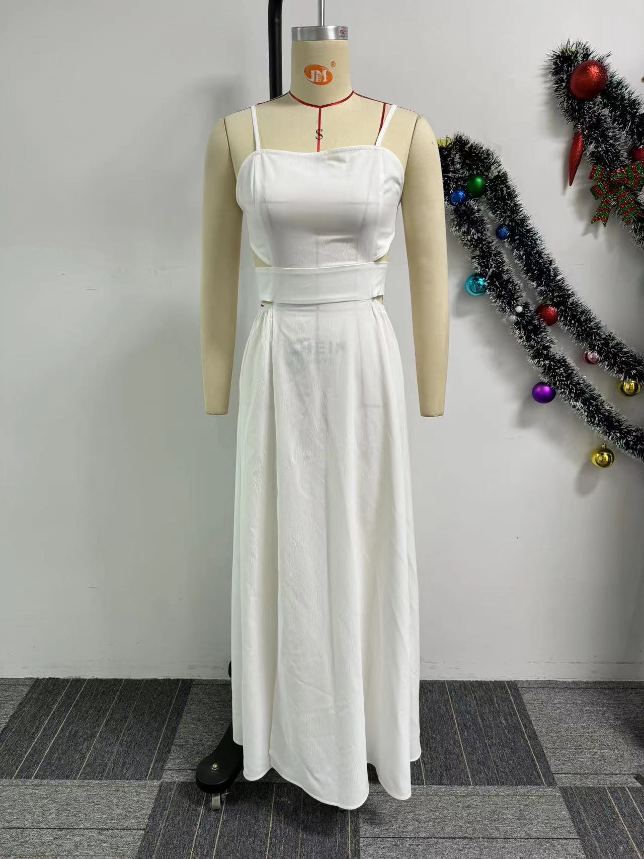 Solid Color Strap Backless Lace-Up Slit Long Dress 8