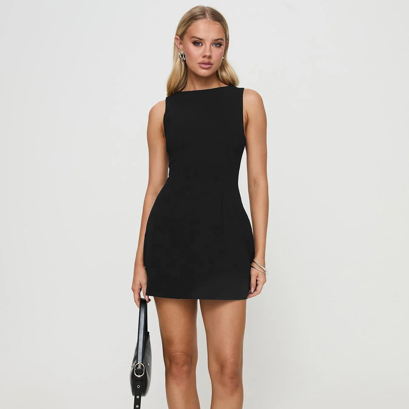 Women Spring/Summer Sleeveless Solid Round Neck Bodycon Dress