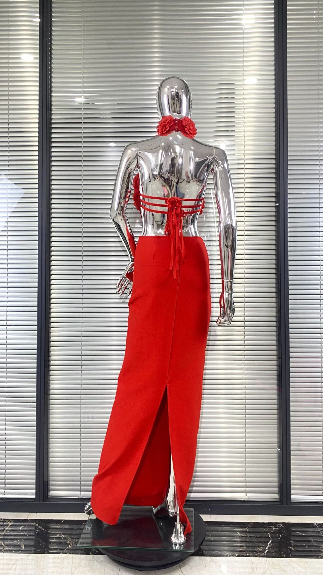 Women Floral Sexy Hollow Backless Halter Neck Red Summer Party and Holiday Bandage Dress 15