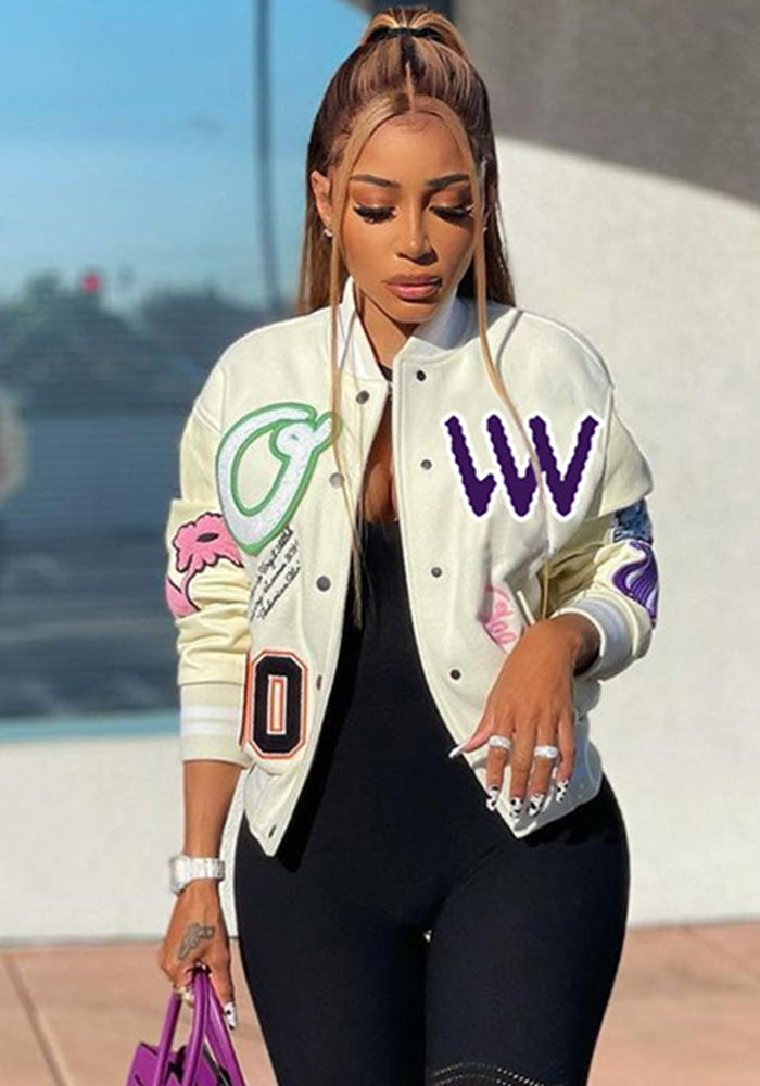 Women'S Printed Ribbed Casual Jacket