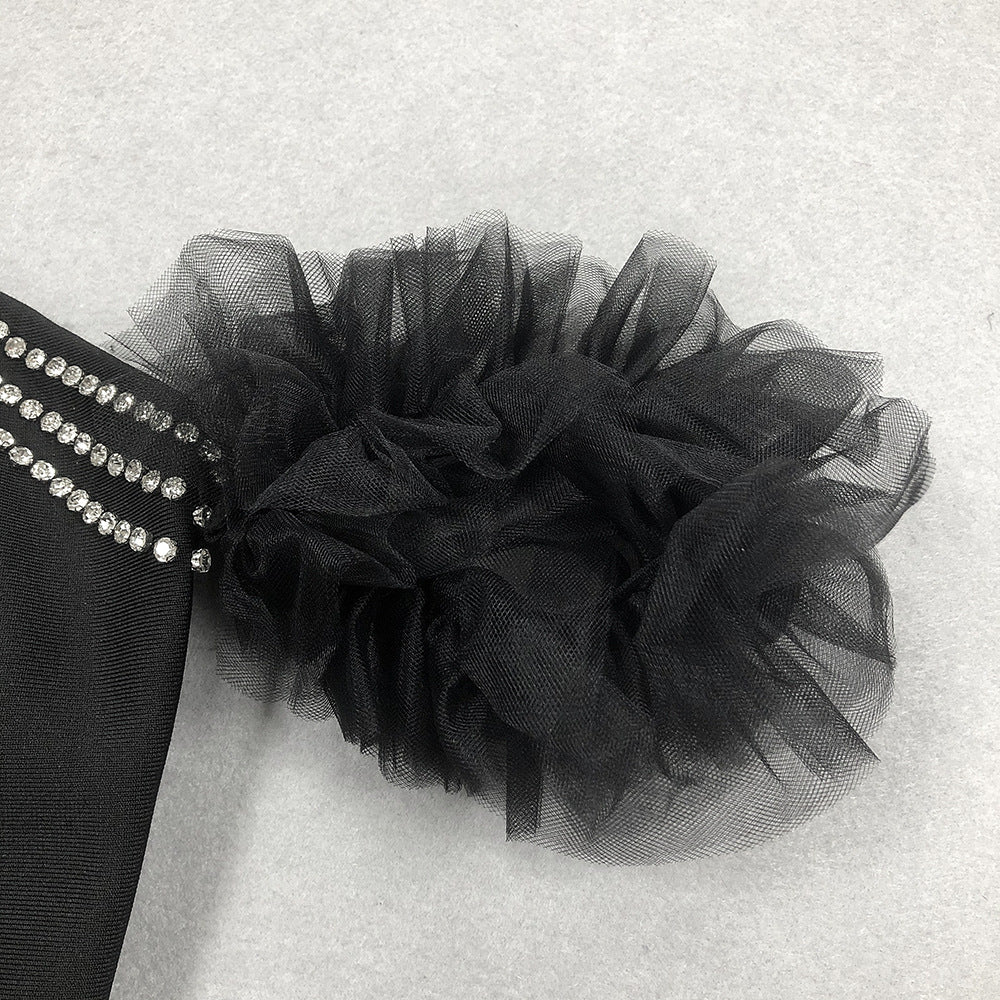 Women jacquard backless wrapped chest v-neck Beaded Maxi dress 11