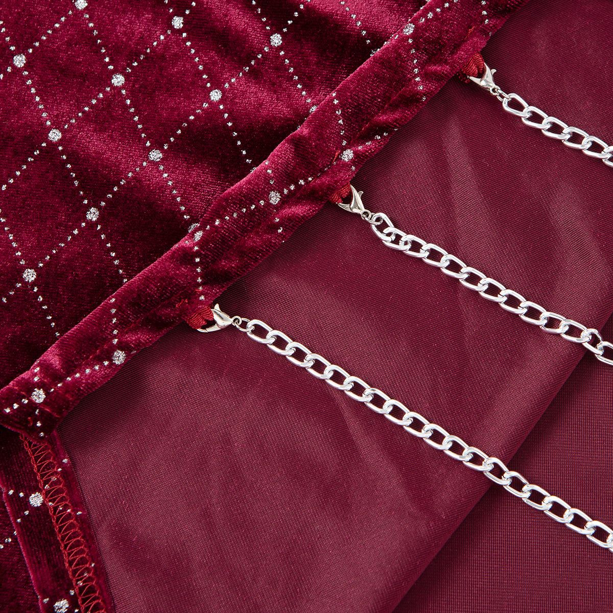 Women sexy Halter Neck chain Backless suspender velvet dress 5