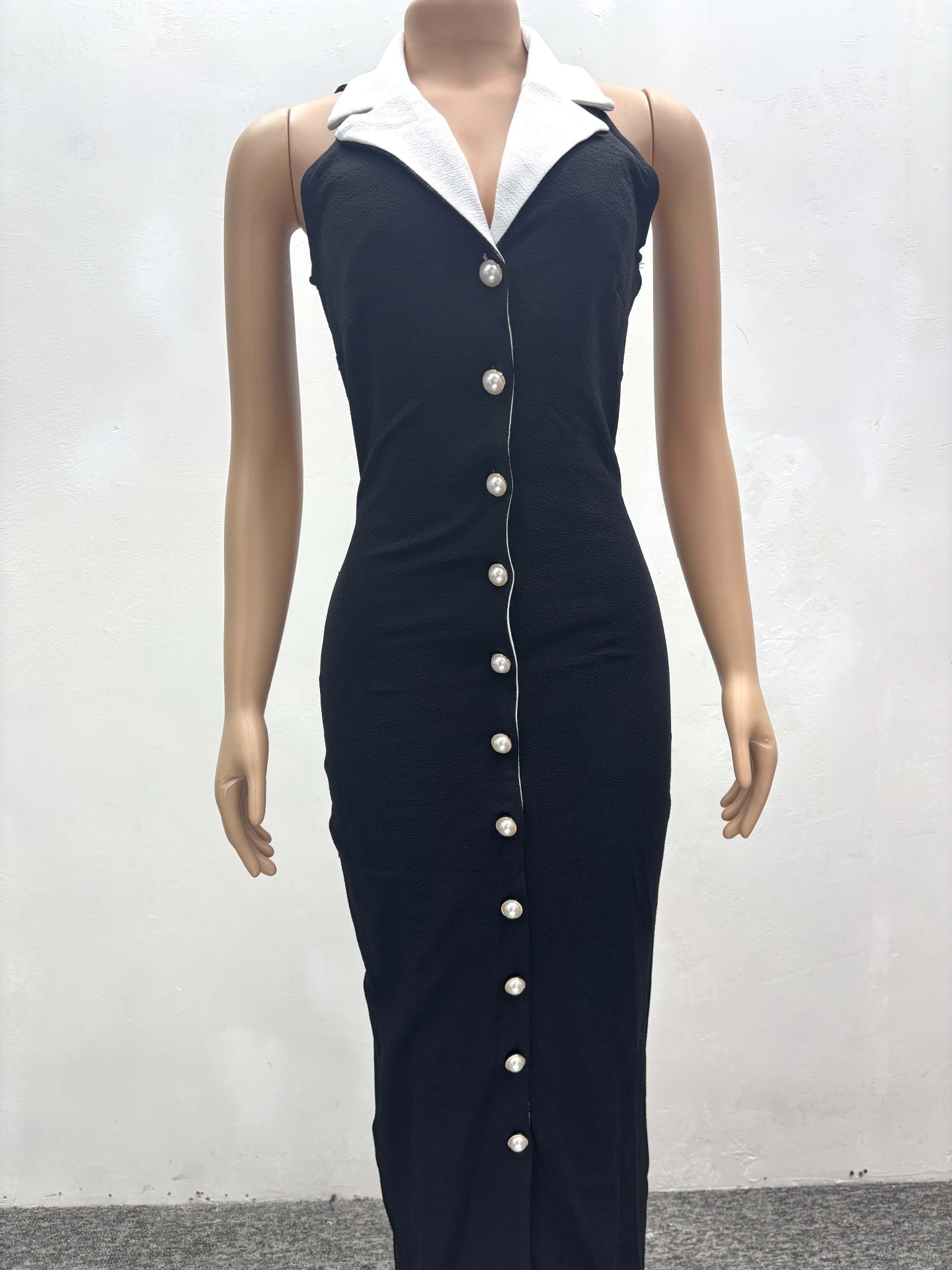 Women Elegant Contrast Button African Dress 5