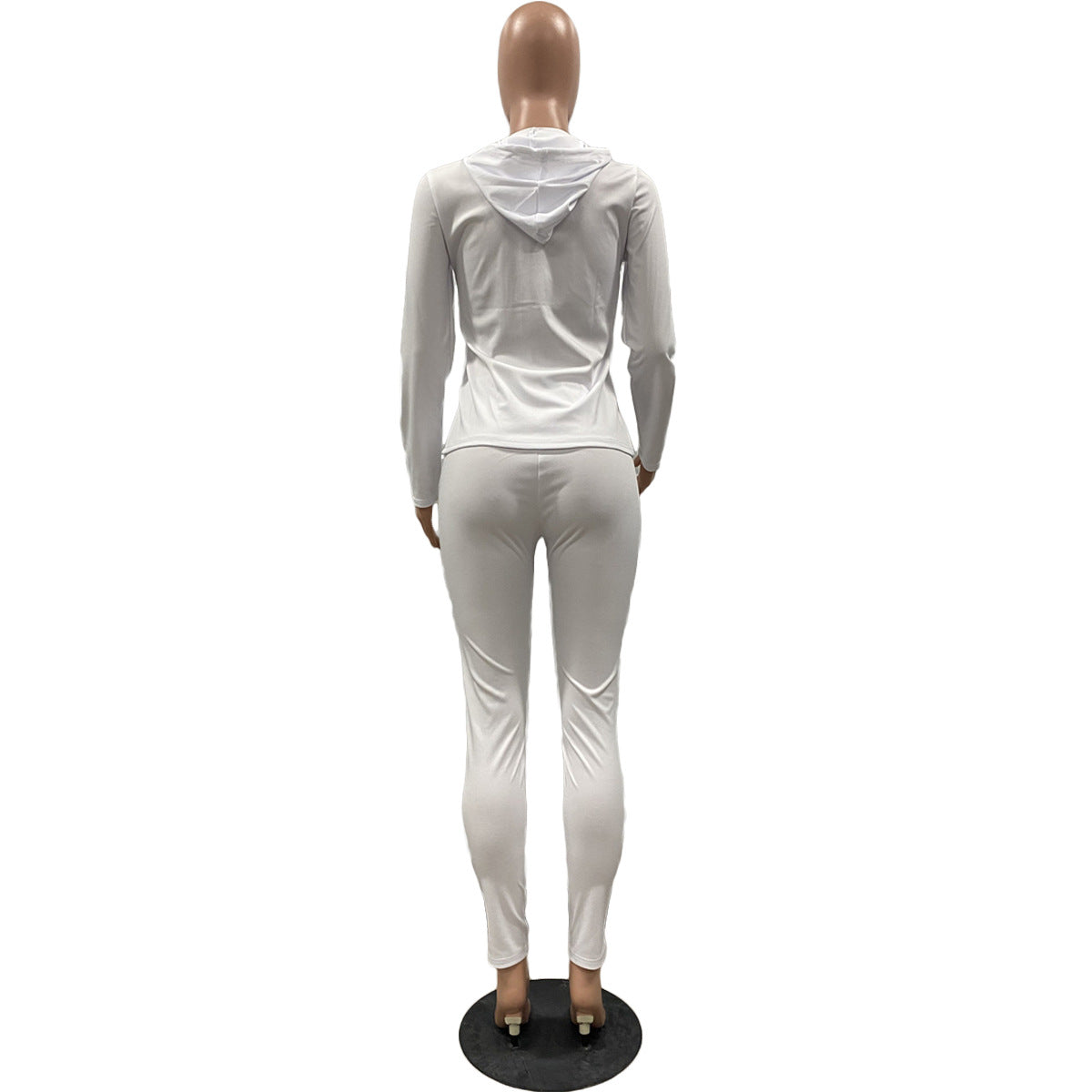 Women Summer Sports Hooded Full Sleeves Solid Pockets Regular Two Piece Pants Set 52