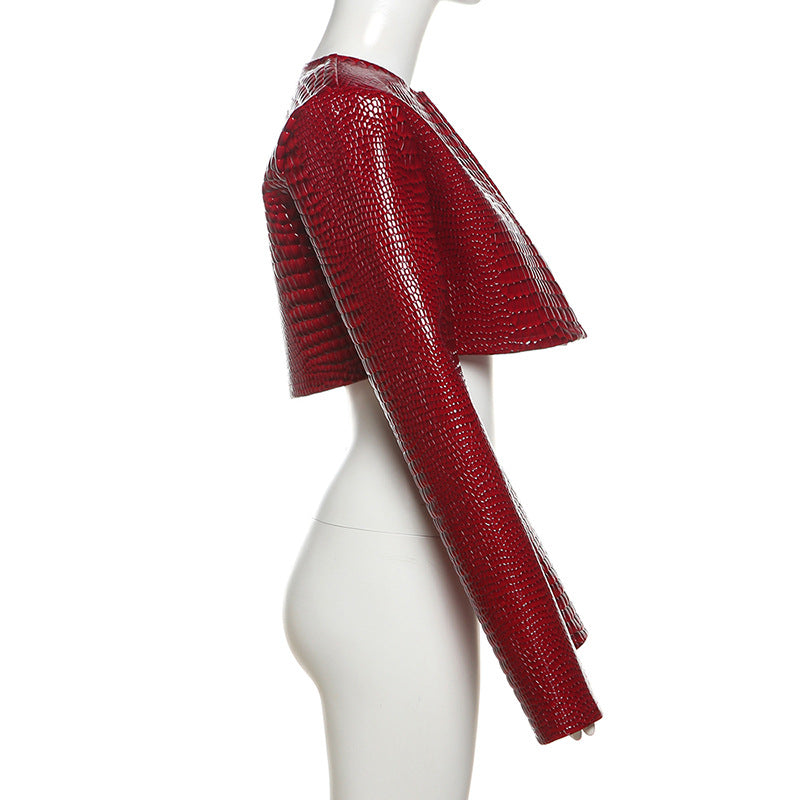 Women autumn and winter Style Round Neck Solid Crop coat 10