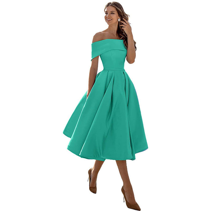 Elegant Off Shoulder Solid Color A-line Party Dress（Processing time need 3-6 days） 3
