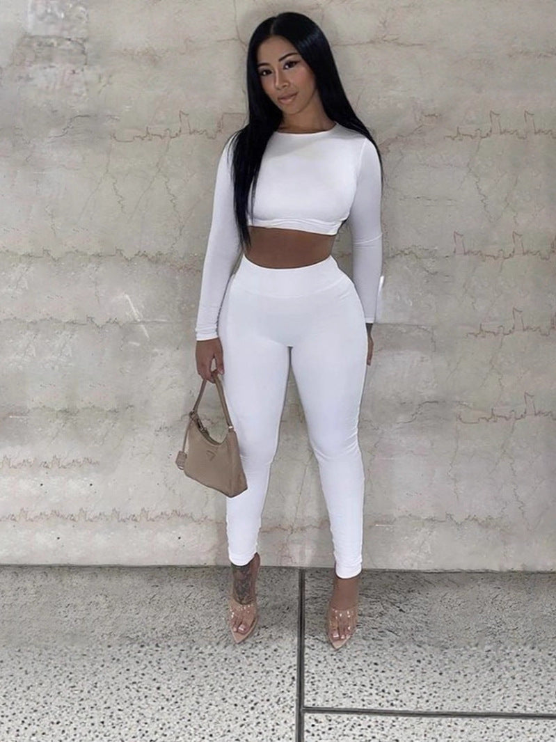 Women Fall Round Neck Long-Sleeved Top and Pants Two-Piece Set 7