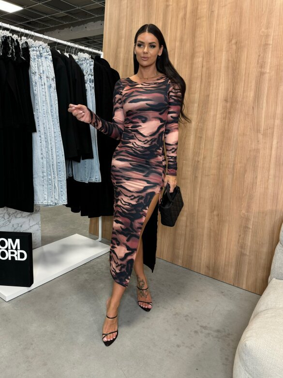 Autumn Street Print Sexy Slit Irregular Dress 8