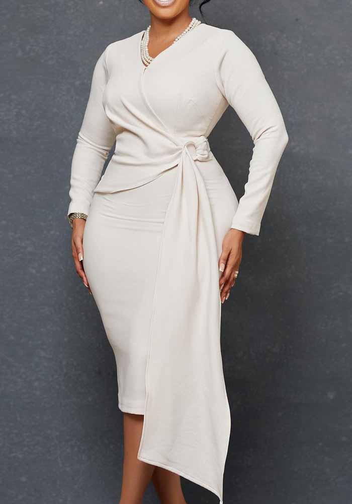Women's Fall Fashion Plus Size V Neck Long Sleeve Chic Pencil Dress
