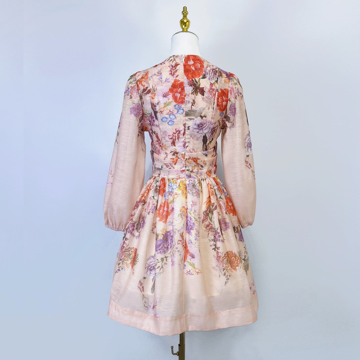 V neck Floral Print High Waist Pleated Holidays Short Dress for Women 9