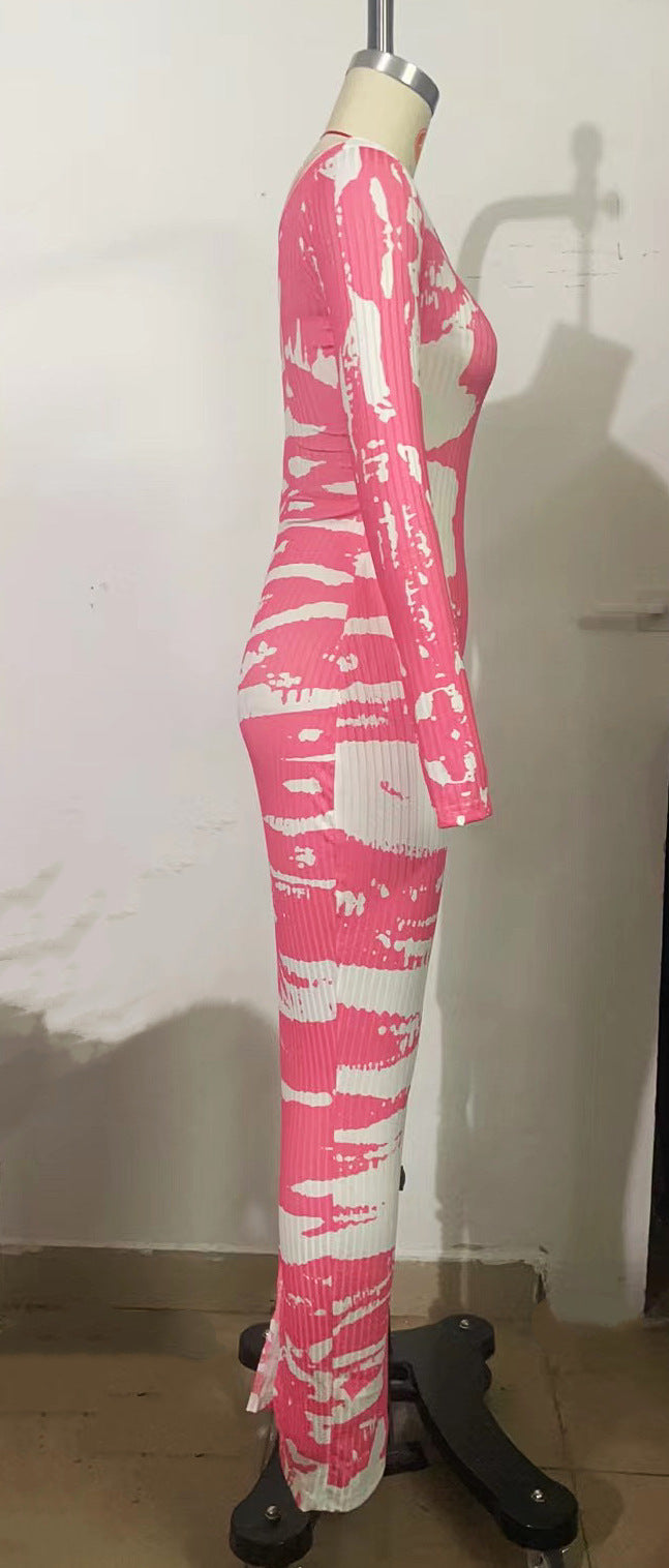 Women Printed Long Sleeve Square Neck Sexy Bodycon Dress 12