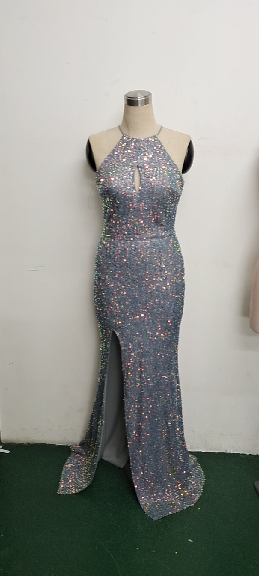 Summer Elegant Sequins Sleeveless Halter Split Evening Dress 13