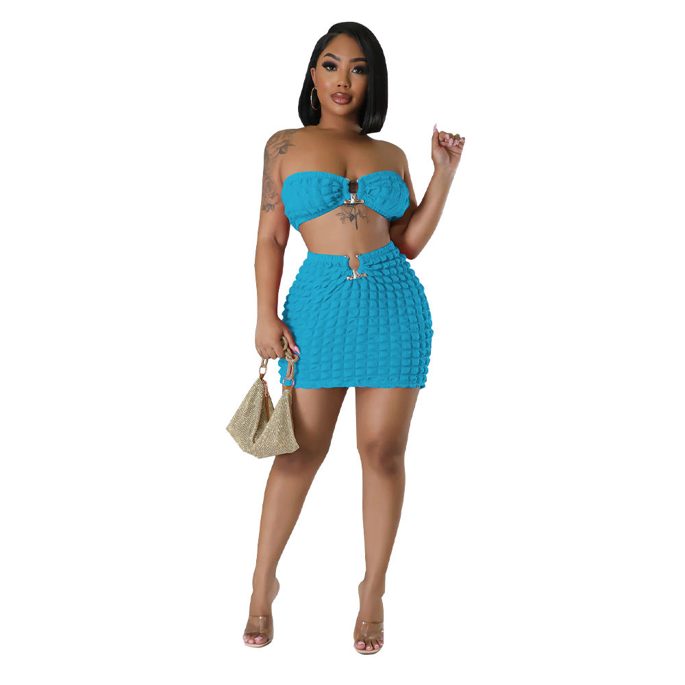 Women Sexy Bandeau Top and Skirt Two-Piece Set 17