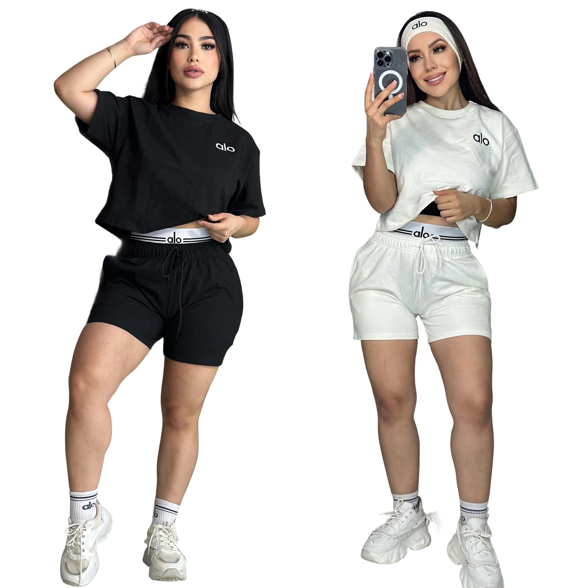 Women Summer Solid Embroidered Round Neck Short Sleeve Top Shorts Two-Piece Set 4