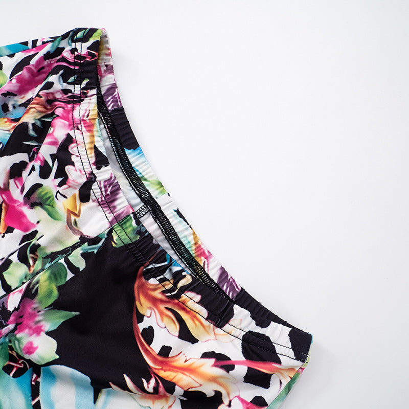 Spring & Summer Women's Irregular Ring Buckle Strappy Print Low Back Tight-Fitting Two Piece Shorts Set 18