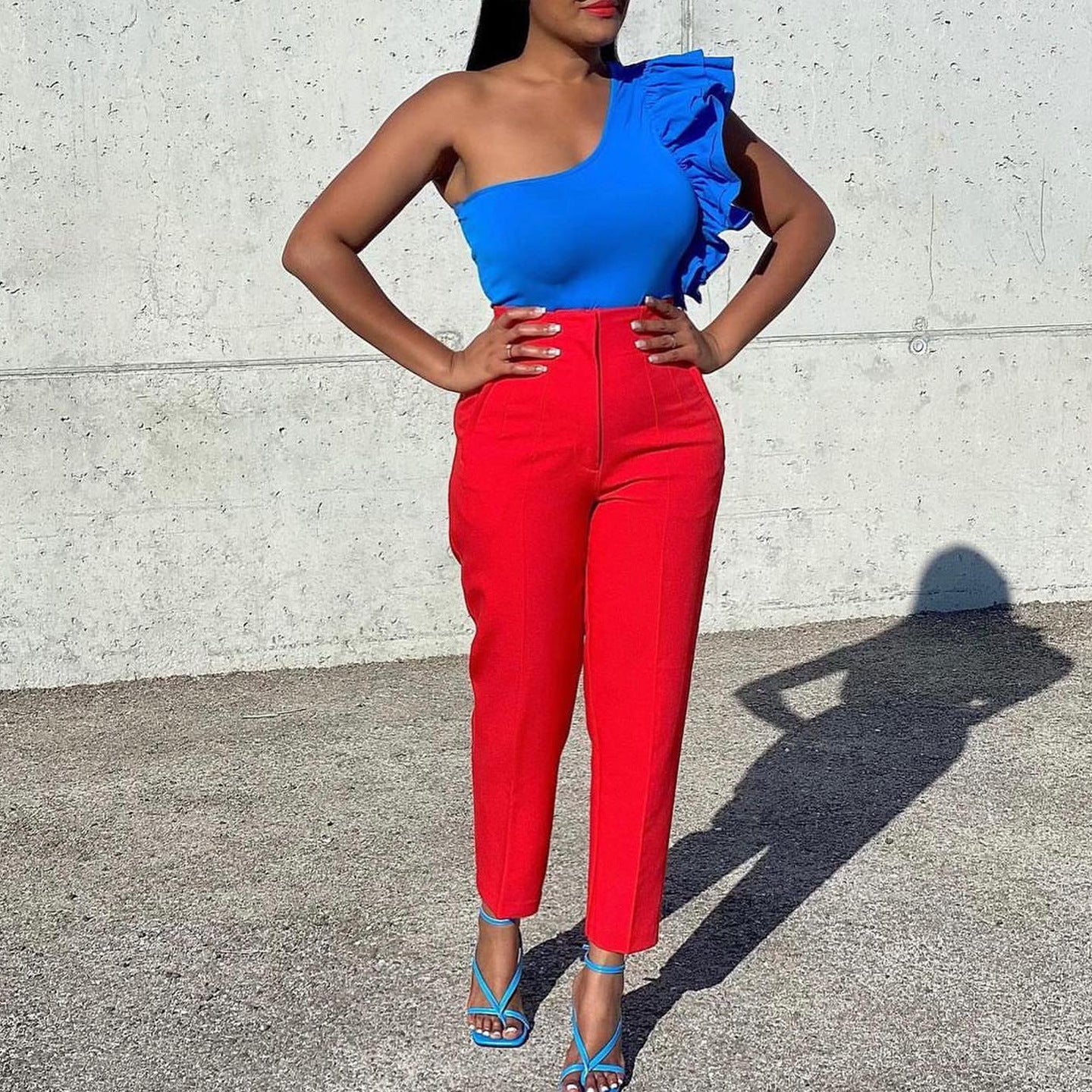 Plus Size Women Africa High Waist Solid Trousers 15