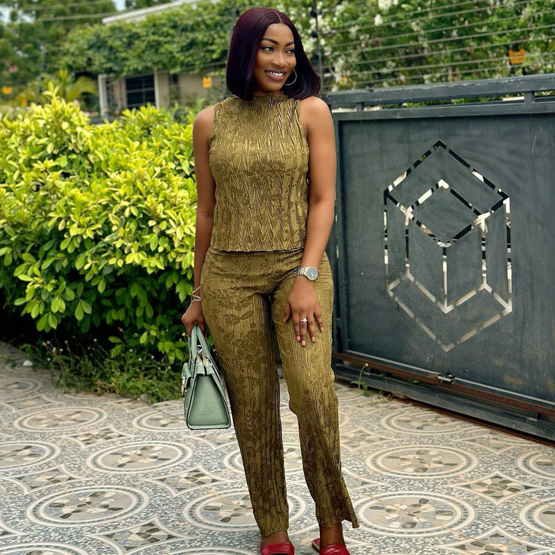 Spring And Summer Africa Women's Sleeveless Printed Top Trousers Two-Piece Set 4