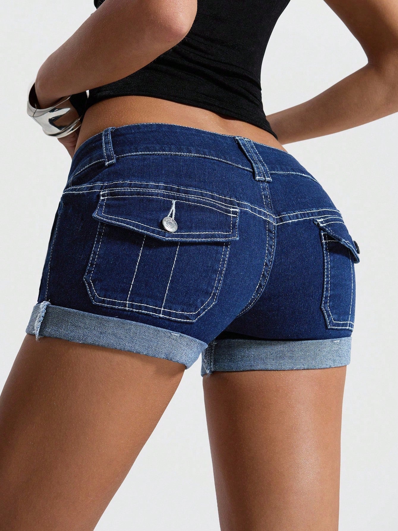 Mid-Stretch Low Waist Casual Pocket Women's Denim Pants 3