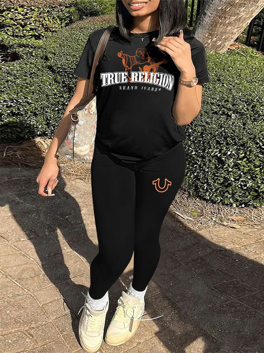 Women sexy printed short-sleeved Top and Pants Two Piece 4