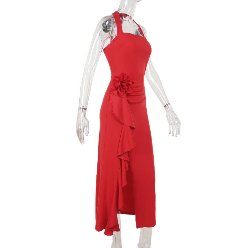 Women Fall Sexy Flower Slit Dress 11