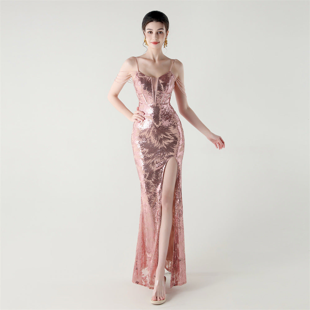 Women cross Lace-Up fishtail evening dress Formal Party evening dress 4