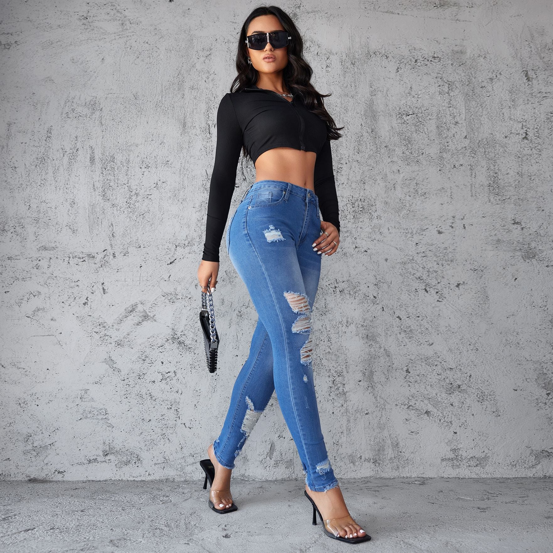 Ripped Denim Trousers Spring And Summer Style Slim Fit Trousers 4
