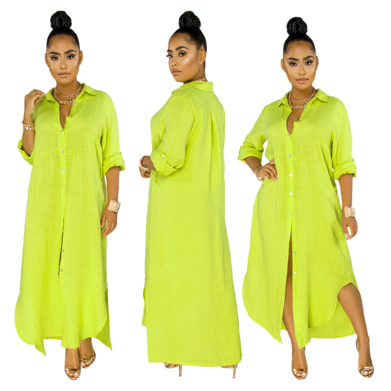 Sexy Fashion Solid Color Women's Shirt Dress 10