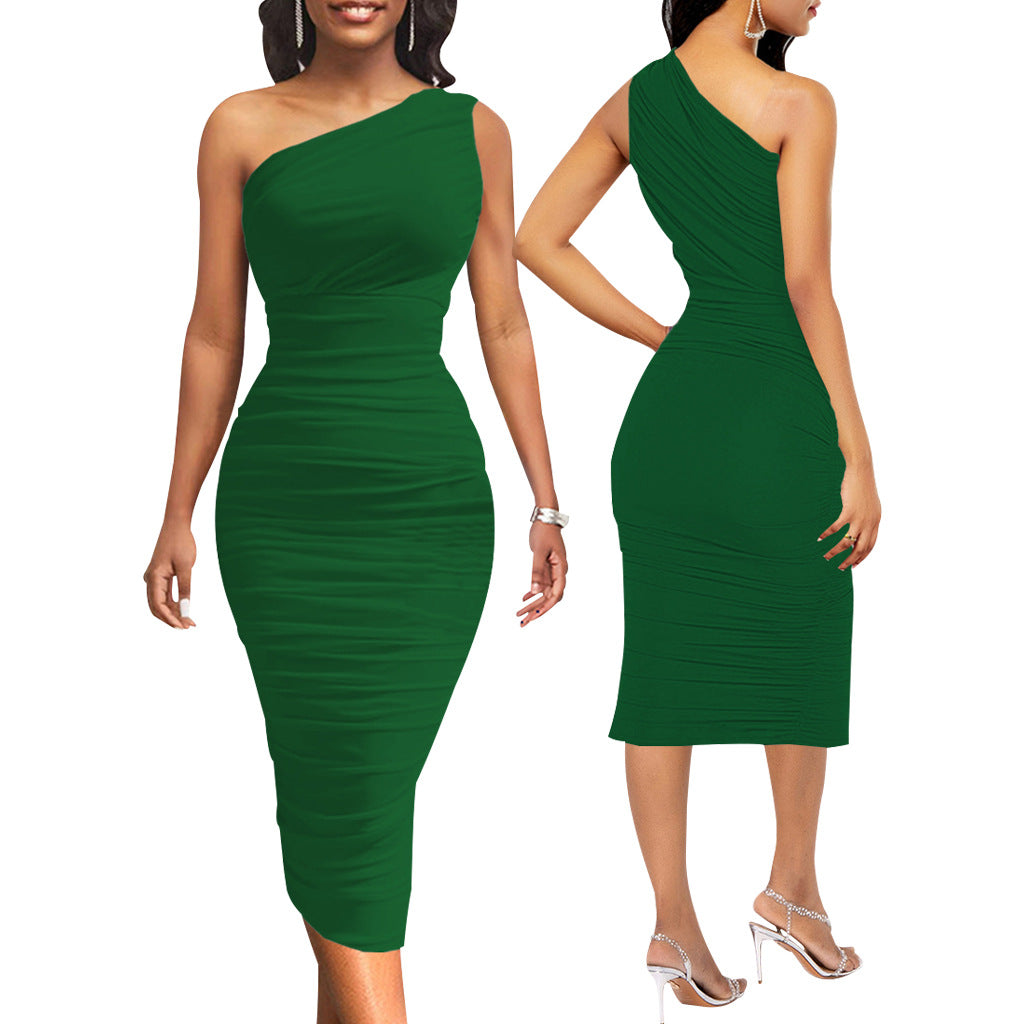 Sexy Fashion Solid Color One Shoulder Women's Dress 4