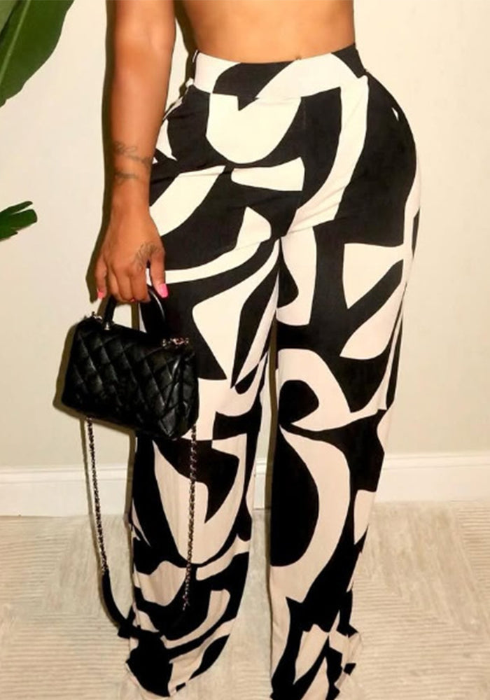 Spring Summer and Autumn Women's Elegant High-Waist Abstract Print Straight Pants
