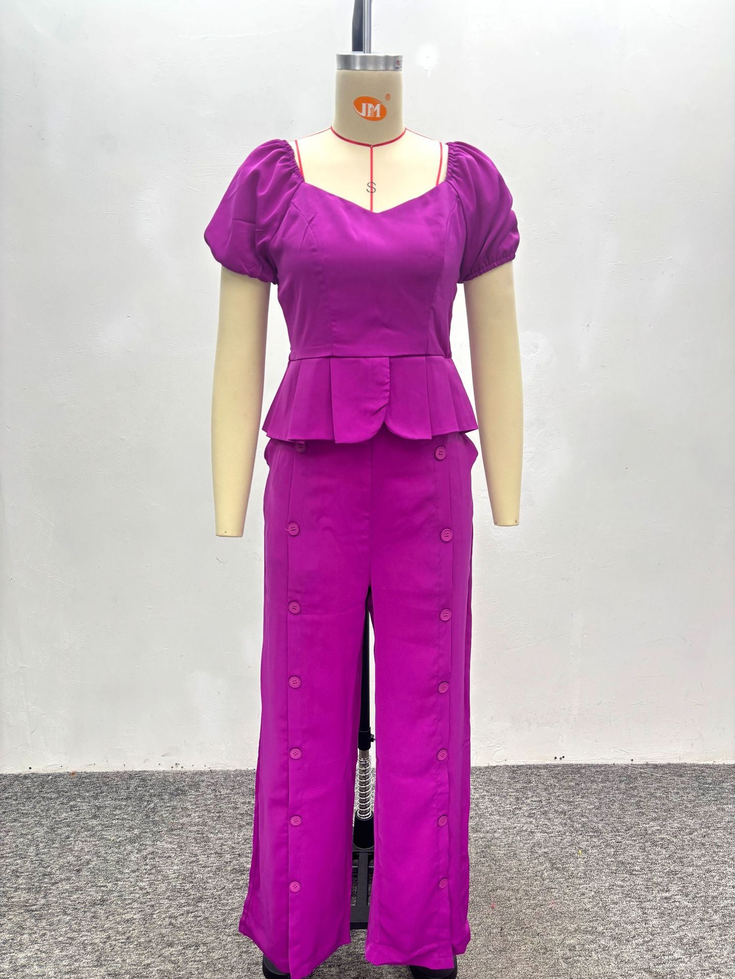 African Women Square Neck Ruffle Top And Solid Trousers Two-piece Set 9