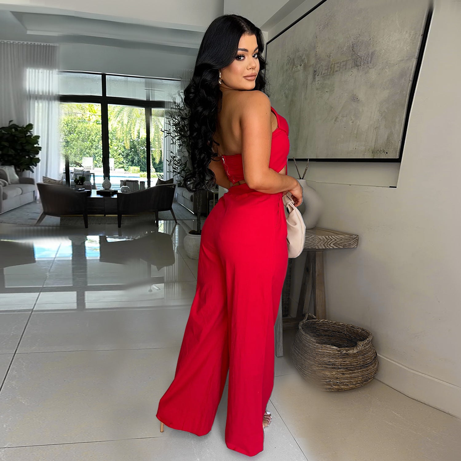 Women  Sexy Bowknot Top and Pants Two Piece Set 7