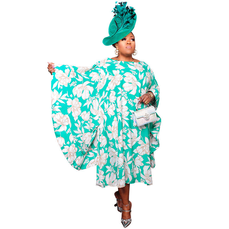 Women's Slit Multicolor Skirt Kimono Sleeves Plus Size Dress Loose Nightclub Dress 9