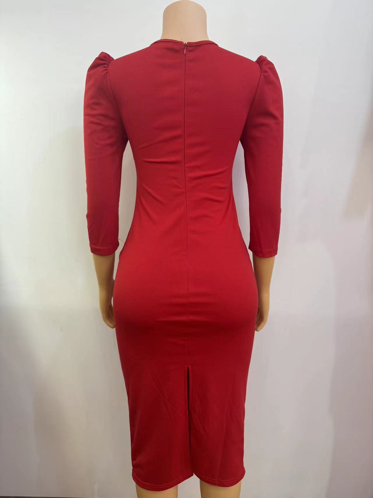 Women's Solid Color Lace V-Neck Slim Plus Size Dress 9