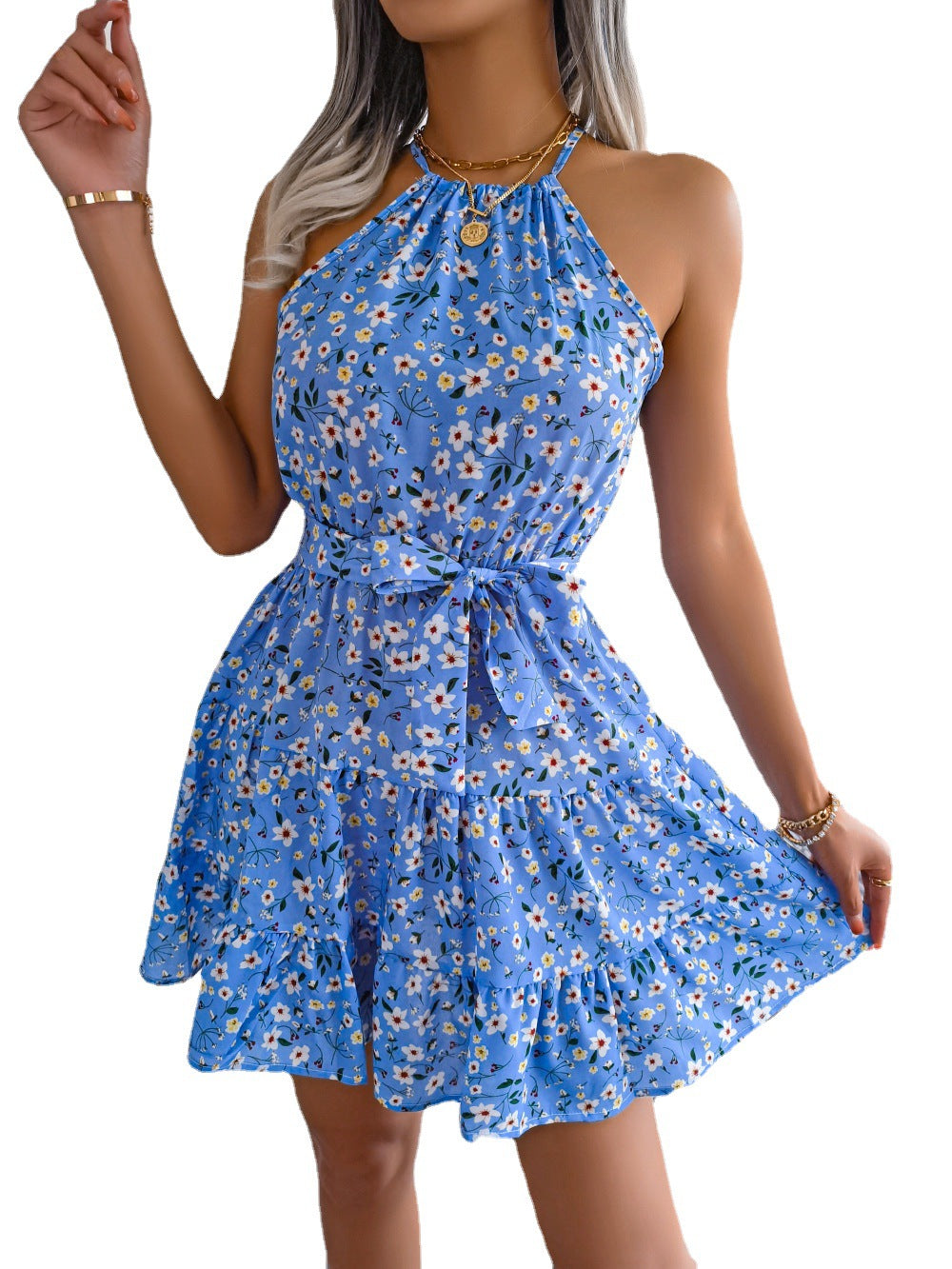 Spring/Summer Casual Ruffled Swing Floral Dress Beach Dress 8