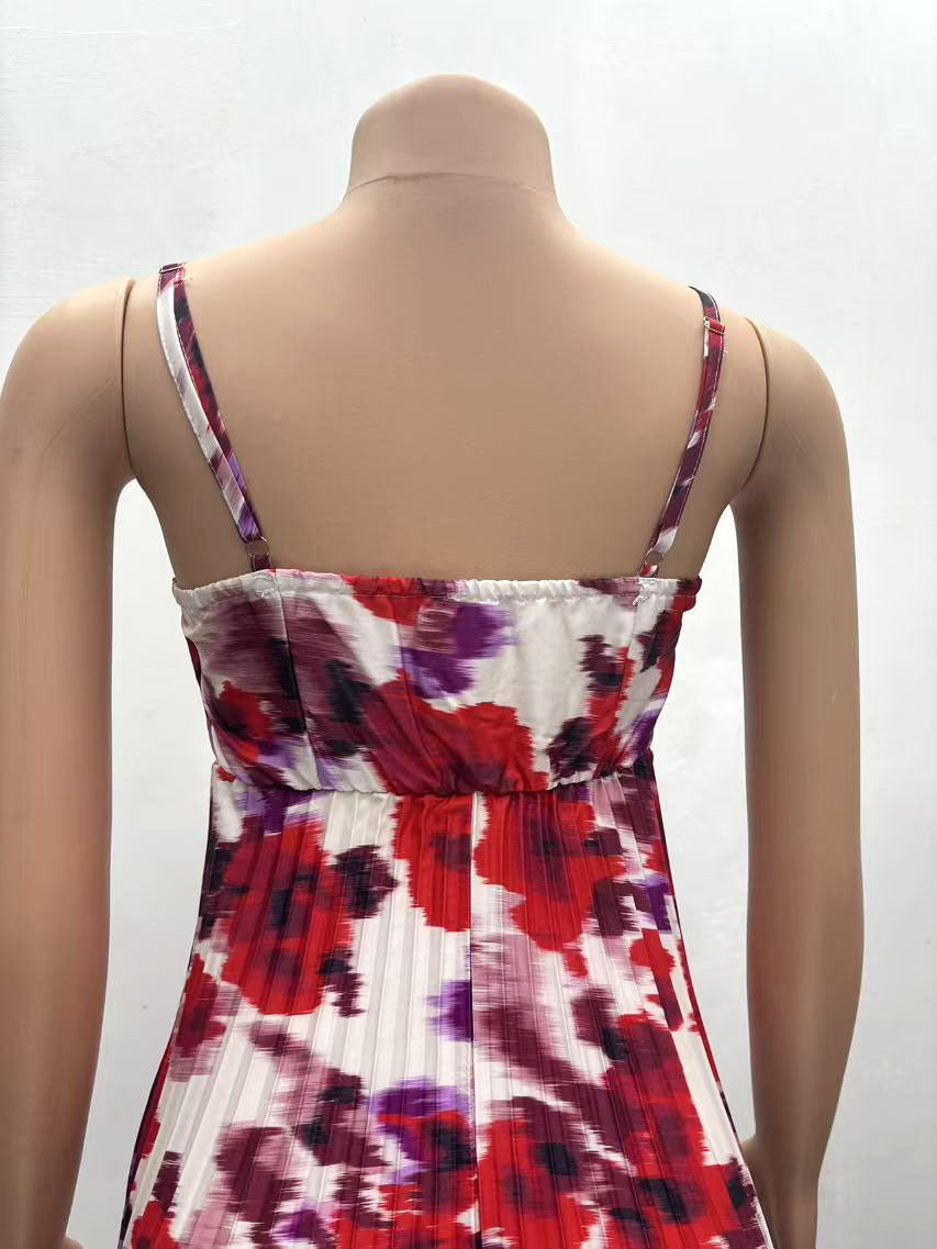 African print pleated strap long sexy dress for women 10