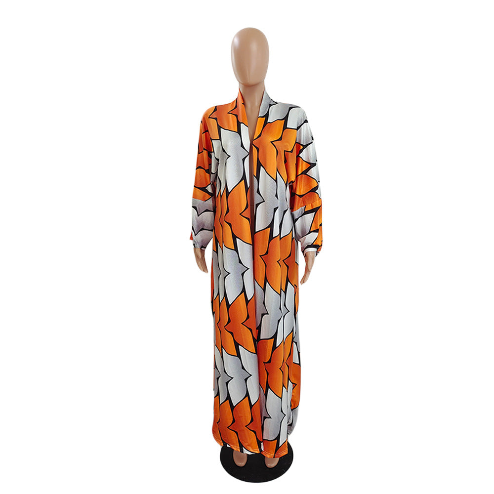 Women's Fashion Chic Plus Size Versatile Long Loose Print Cardigan Coat 26