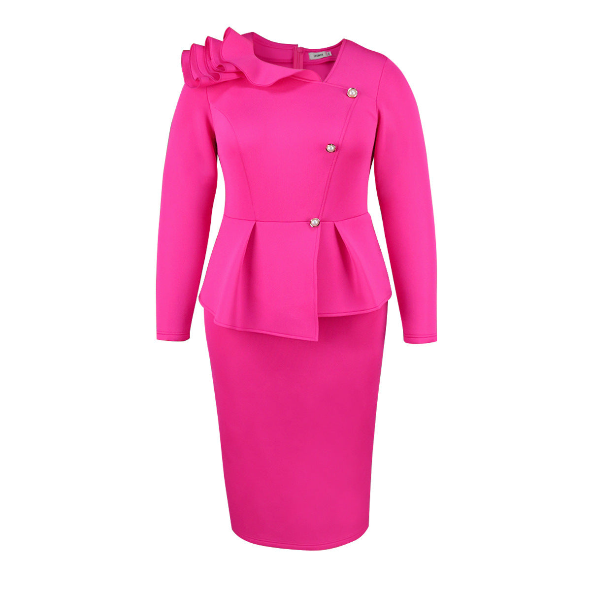 Irregular Collar Long-Sleeved Layered Fake Two-Piece High-Waist Dress 6