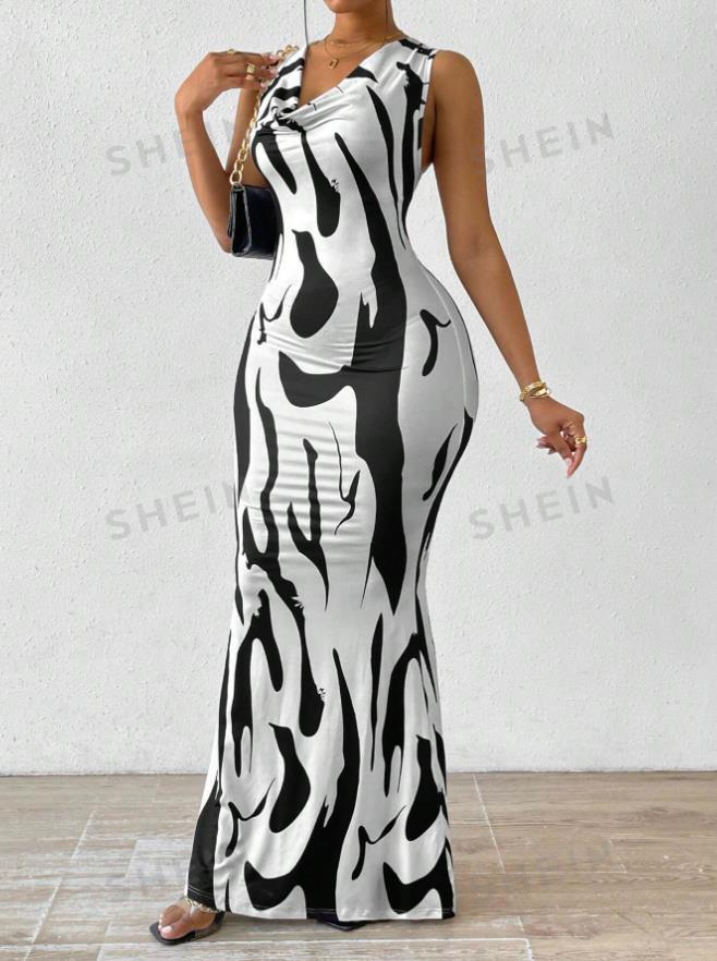 Spring Printed Sleeveless Women's Slim Long Dress 9