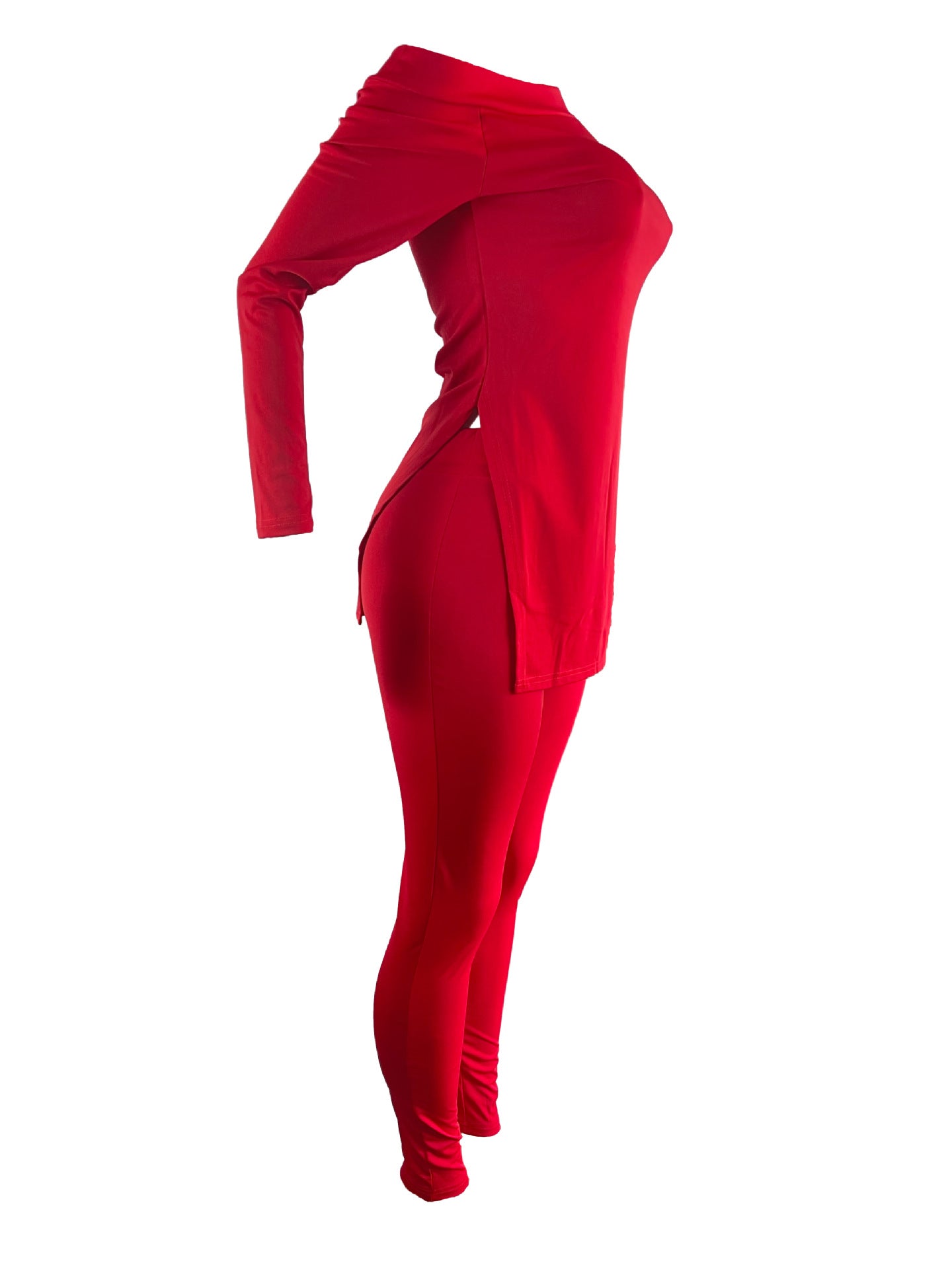 Women Patchwork Slit Long Sleeve Top And Pant Casual Two-piece Set 7