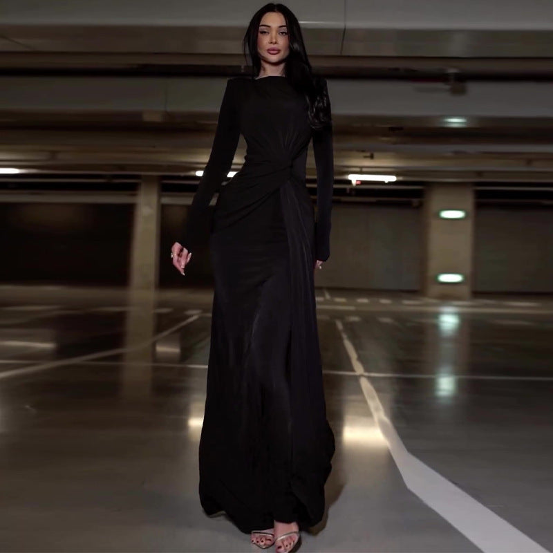 Women Fall Round Neck Bodycon Long Sleeve Dress 4