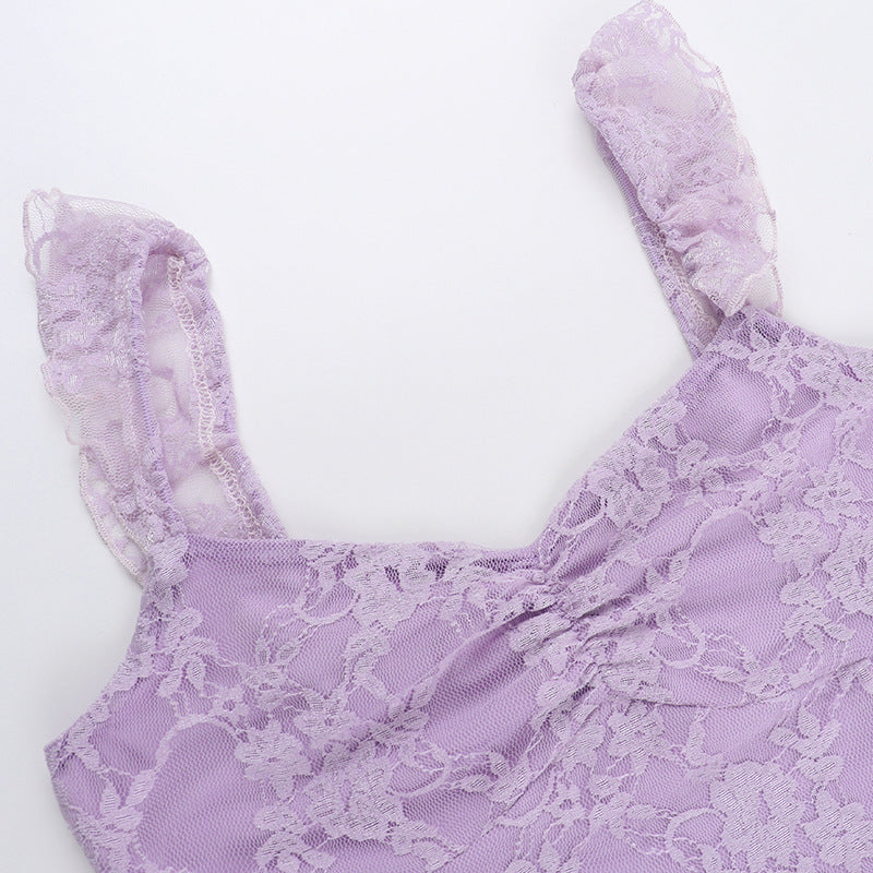 Women Strap Lace Patchwork Sexy Slit Dress 10