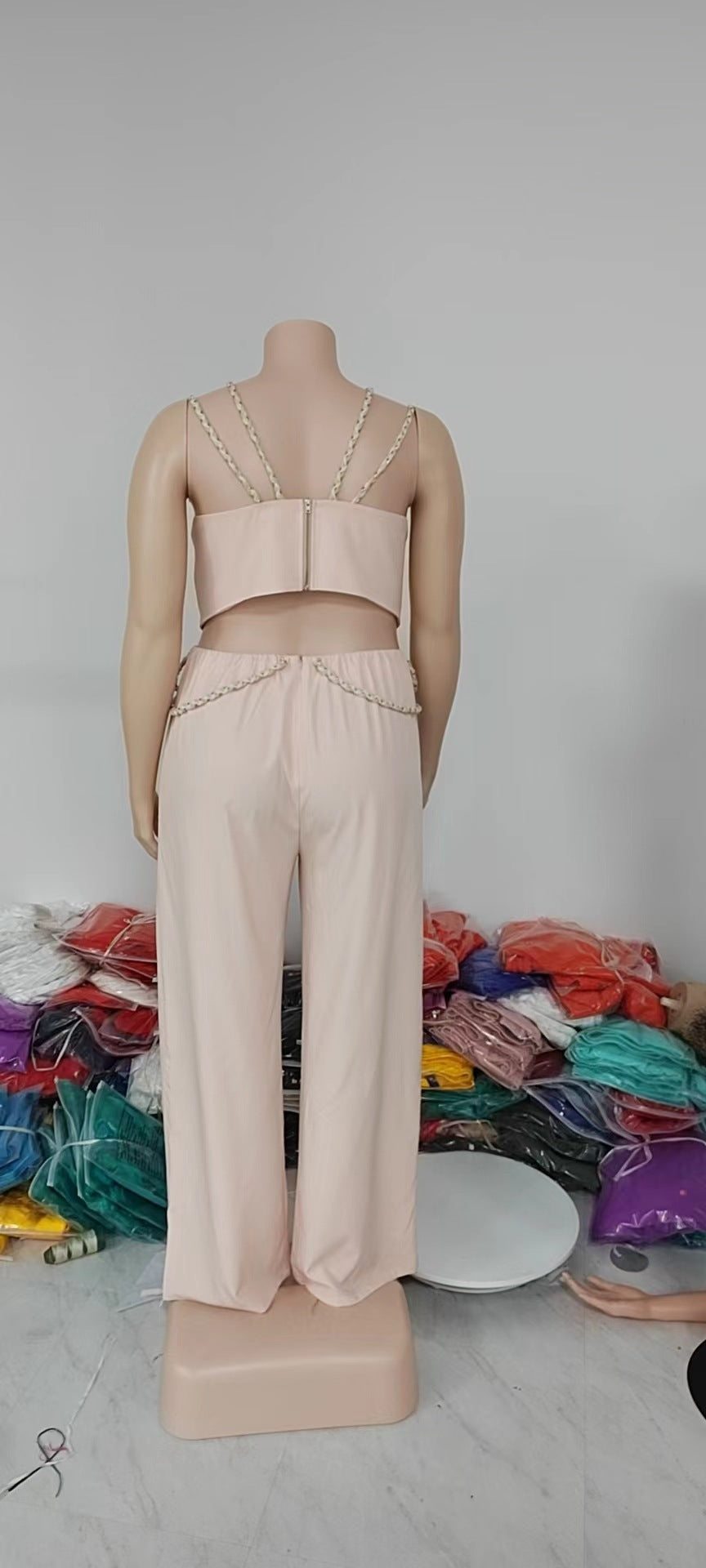 Pink Chain Strap Fashion Sexy Wide Leg Jumpsuit 6