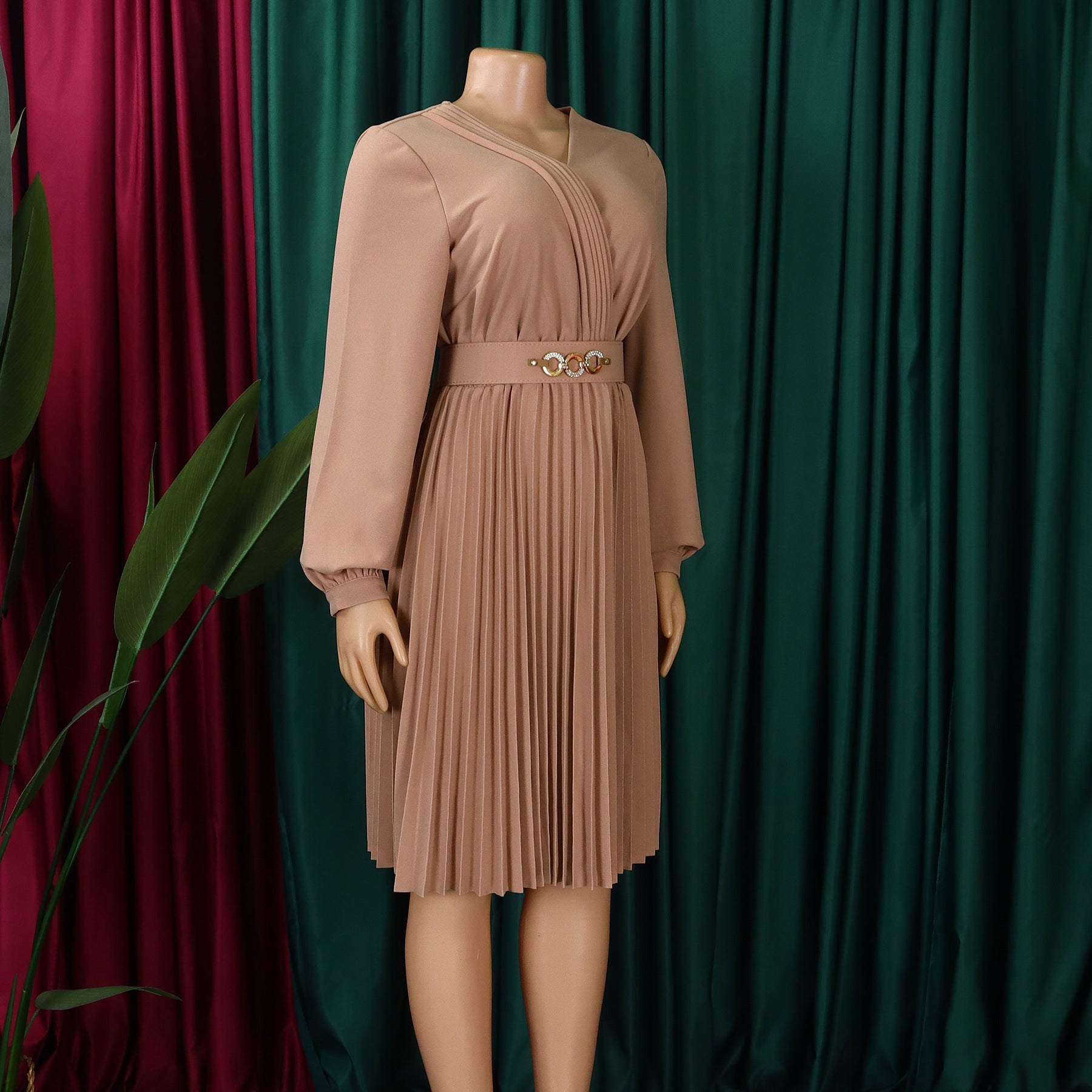 Women Spring V-Neck Pleated African Dress 13