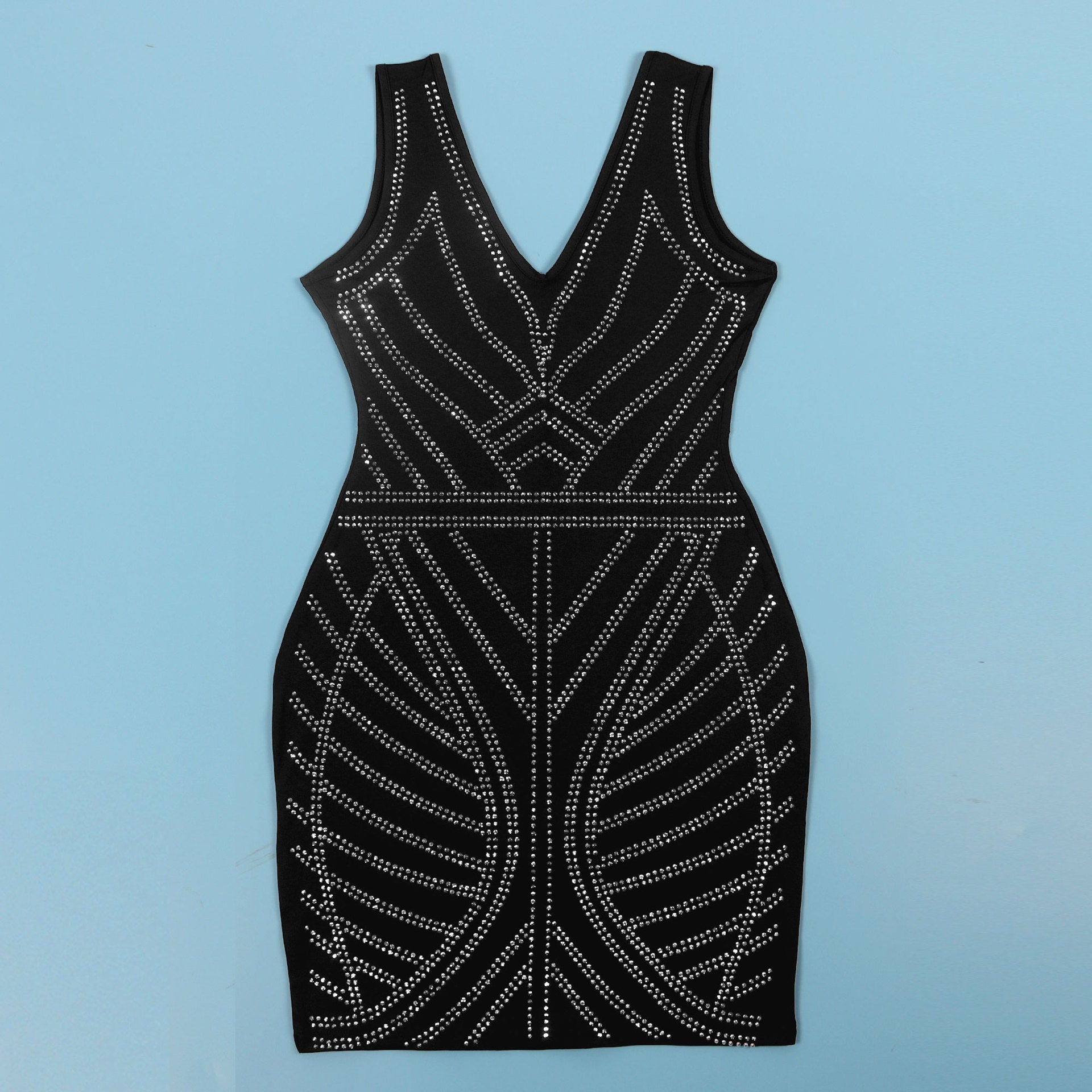 Women sexy beaded v-neck bodycon stretch dress 18