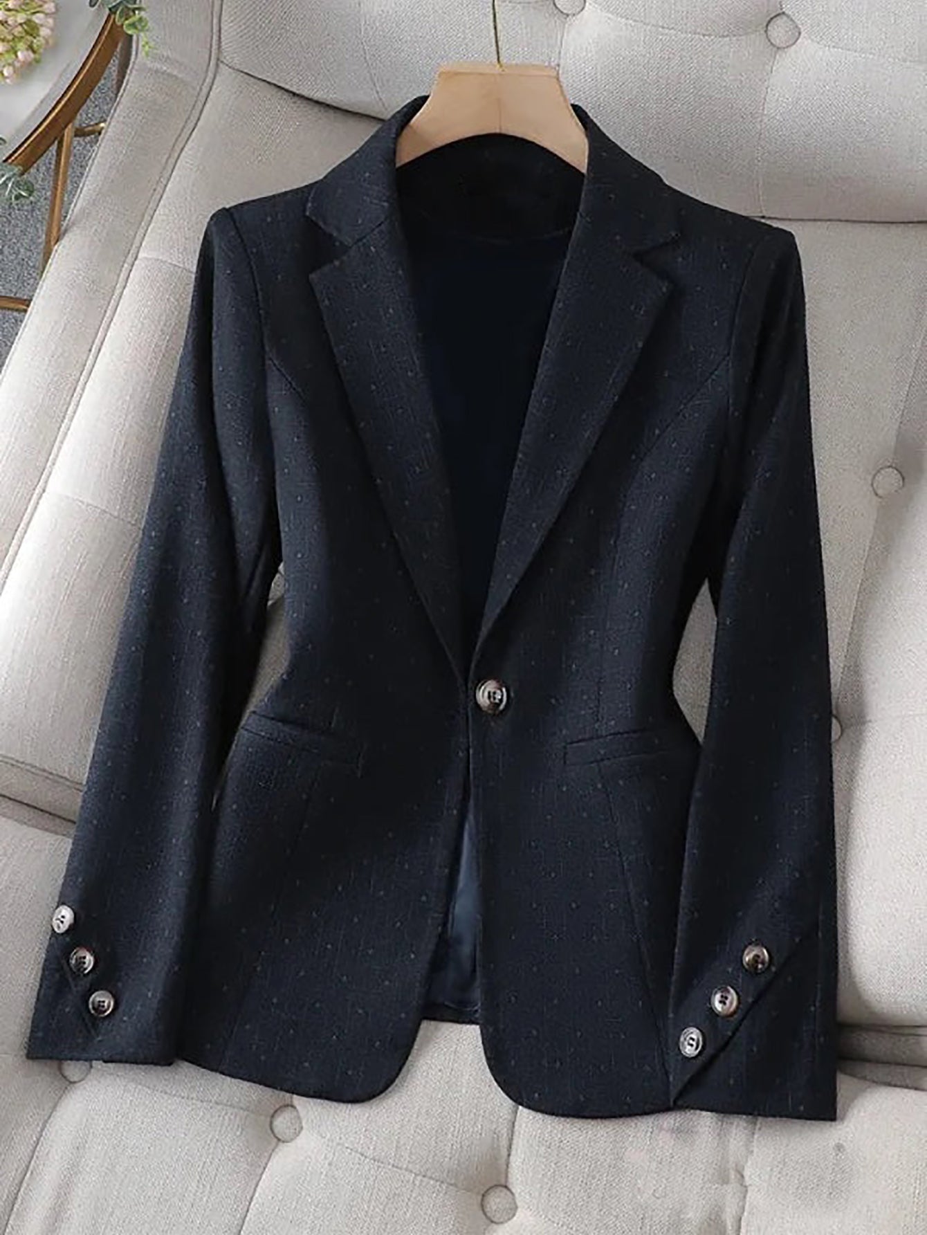 Women Solid Turndown Collar Blazer 5
