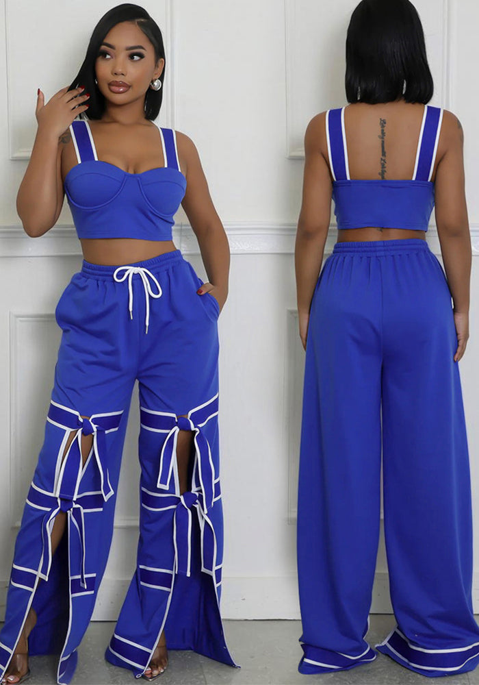 Women Two Piece Set Suspender Top Lace Wide Leg Pants Two Piece Set