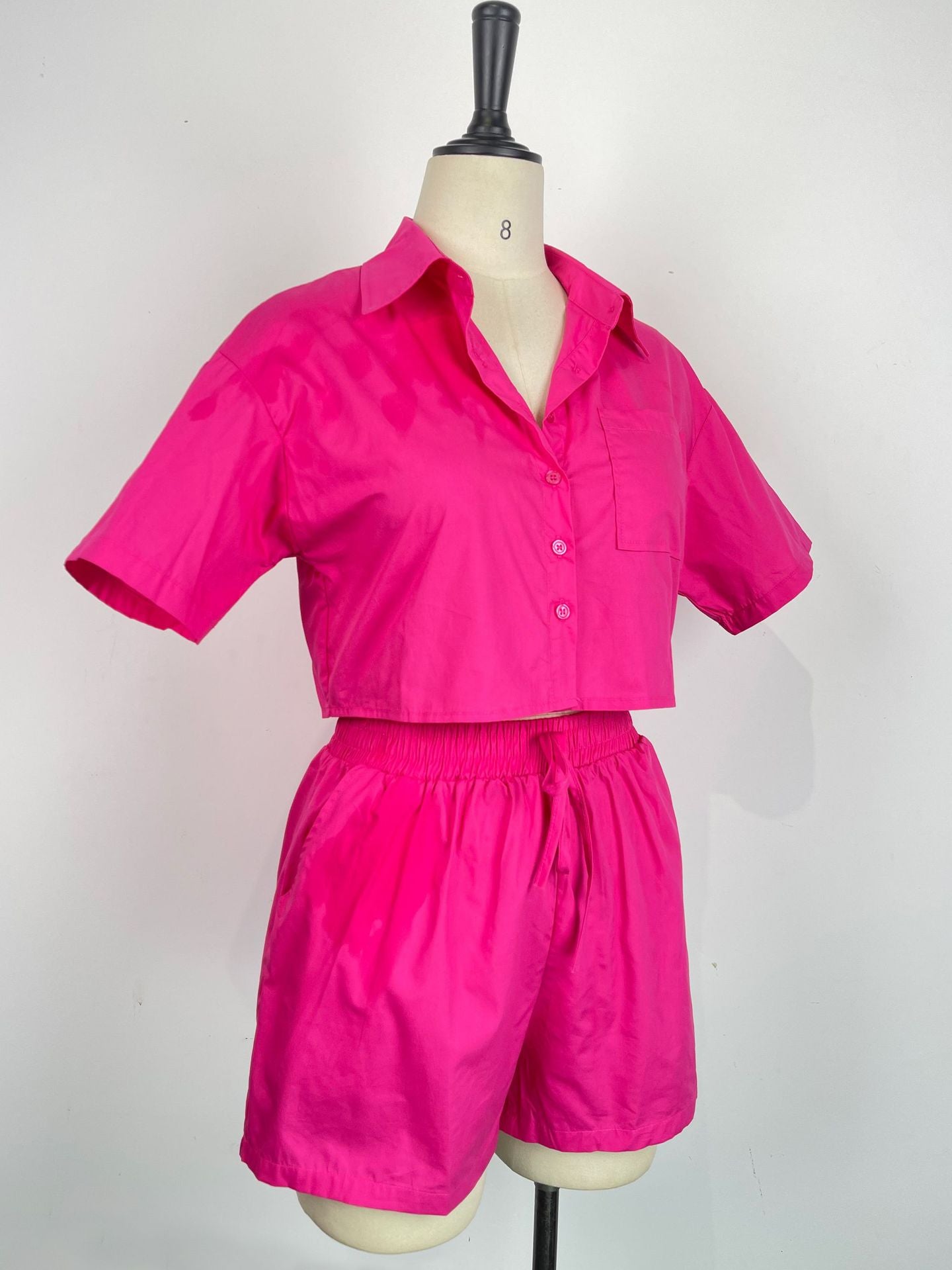 Ladies Short Sleeve Shirt Set Elastic Pocket Shorts Two-Piece Set 18