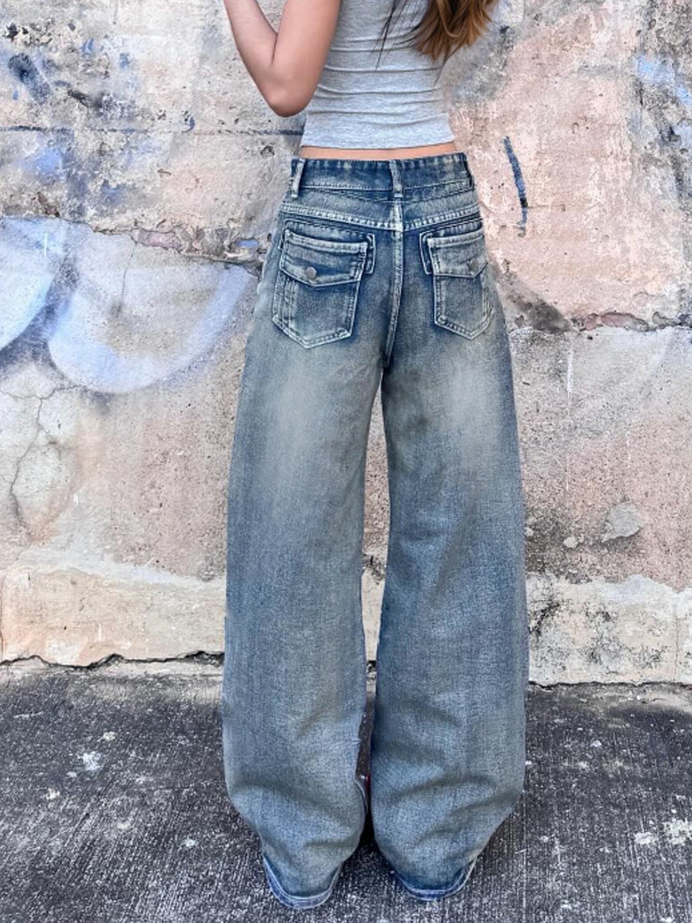 Women No Stretchy Denim Wide Leg Pants 6